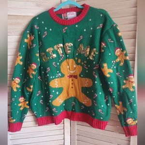 Christmas Ugly Sweater Gingerbread & Candycane Man Bite Me. Size XL.